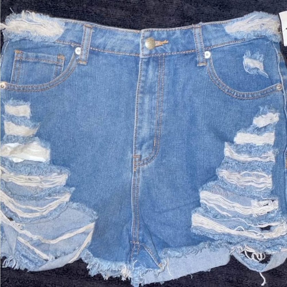 Distressed Blue Denim Shorts